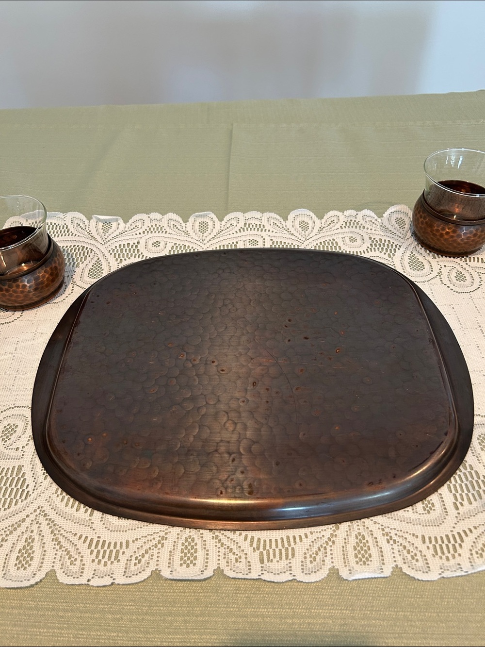 MCM Hammered Copper Glass Tea Cup Set - 6pc Swiss made Stockli Netstal Rare - Picture 7 of 8